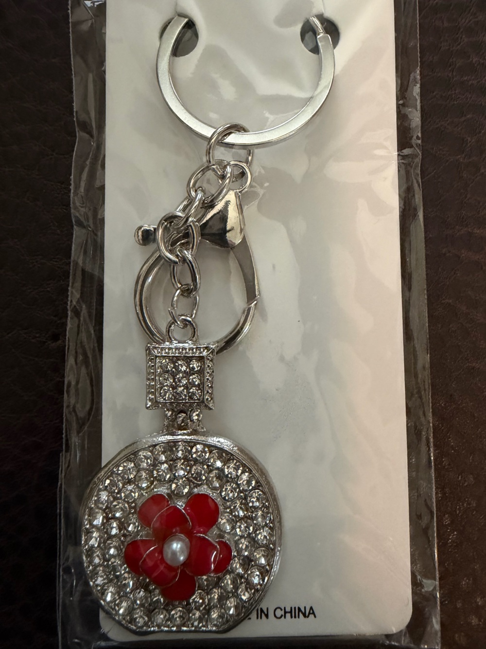 NWT Silver Crystal Poppy Perfume Bottle Keychain/Bag Charm